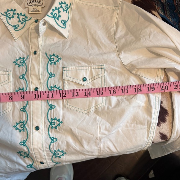 Ariat Womens Western Shirt Pearl Snap Turquoise Embroidery White M - Picture 12 of 12